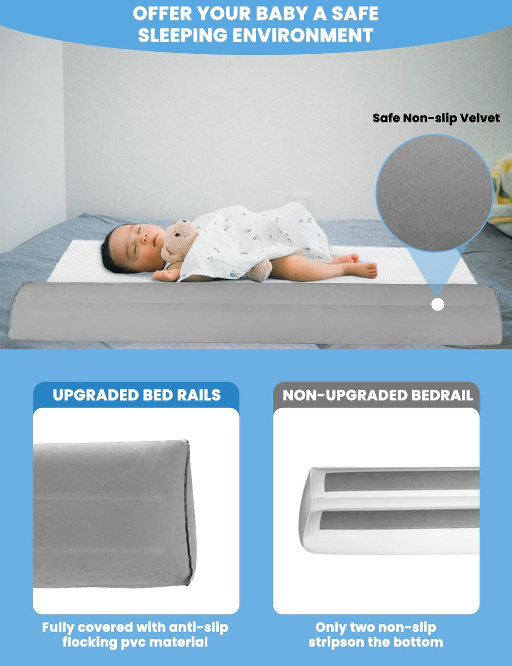 Toggloo universal-fit bed bumper suitable for king, queen, and full mattresses.