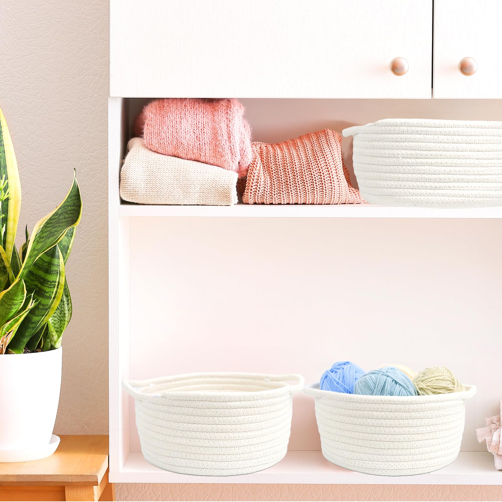 Togous stacked baskets illustrate space-saving organization.
