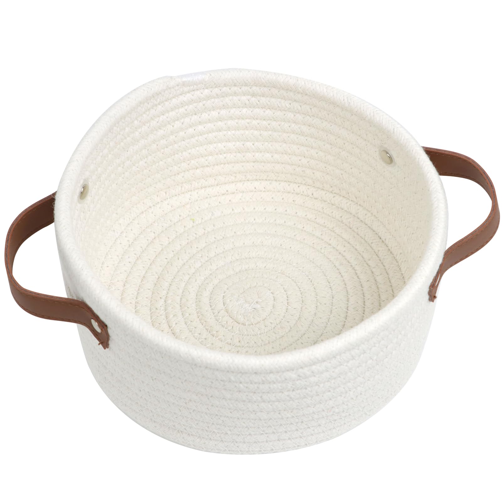 Togous small woven basket with leather handles for easy transport of remotes and keys