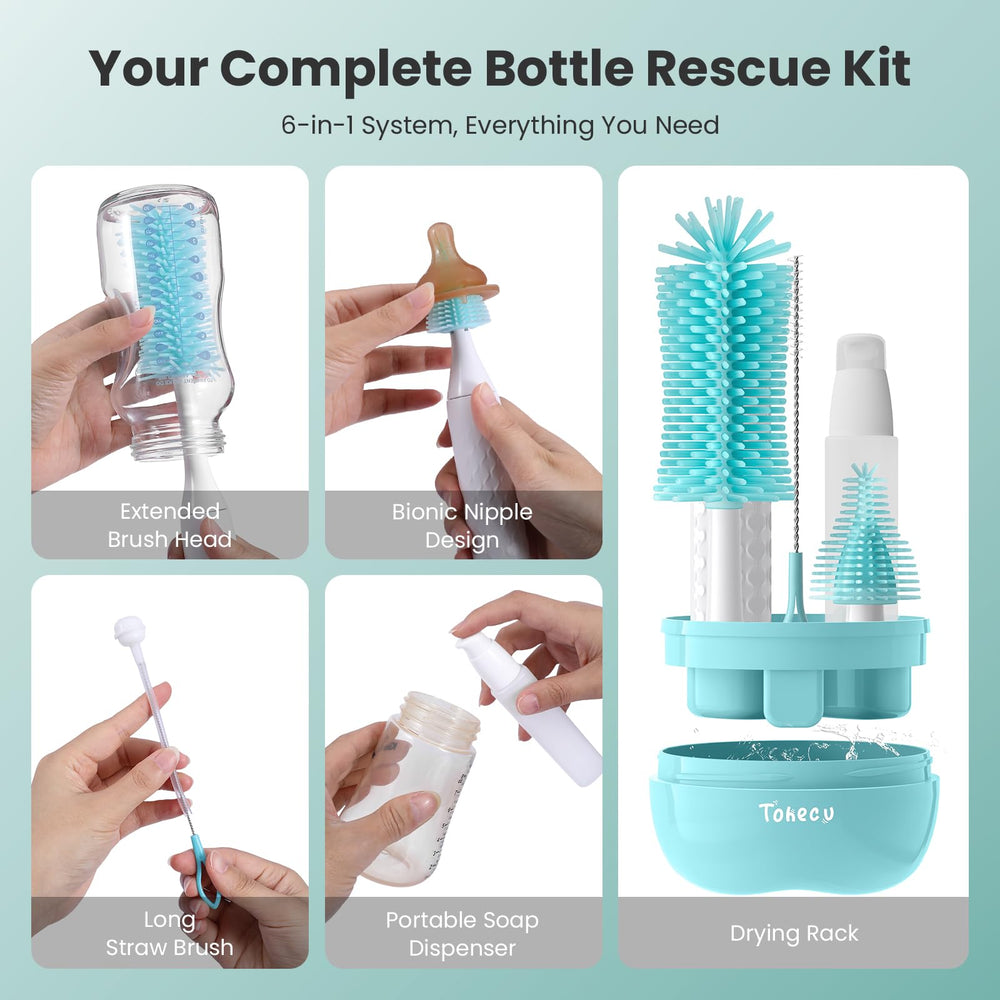 Tohecu baby bottle drying rack keeps parts organized and dry.