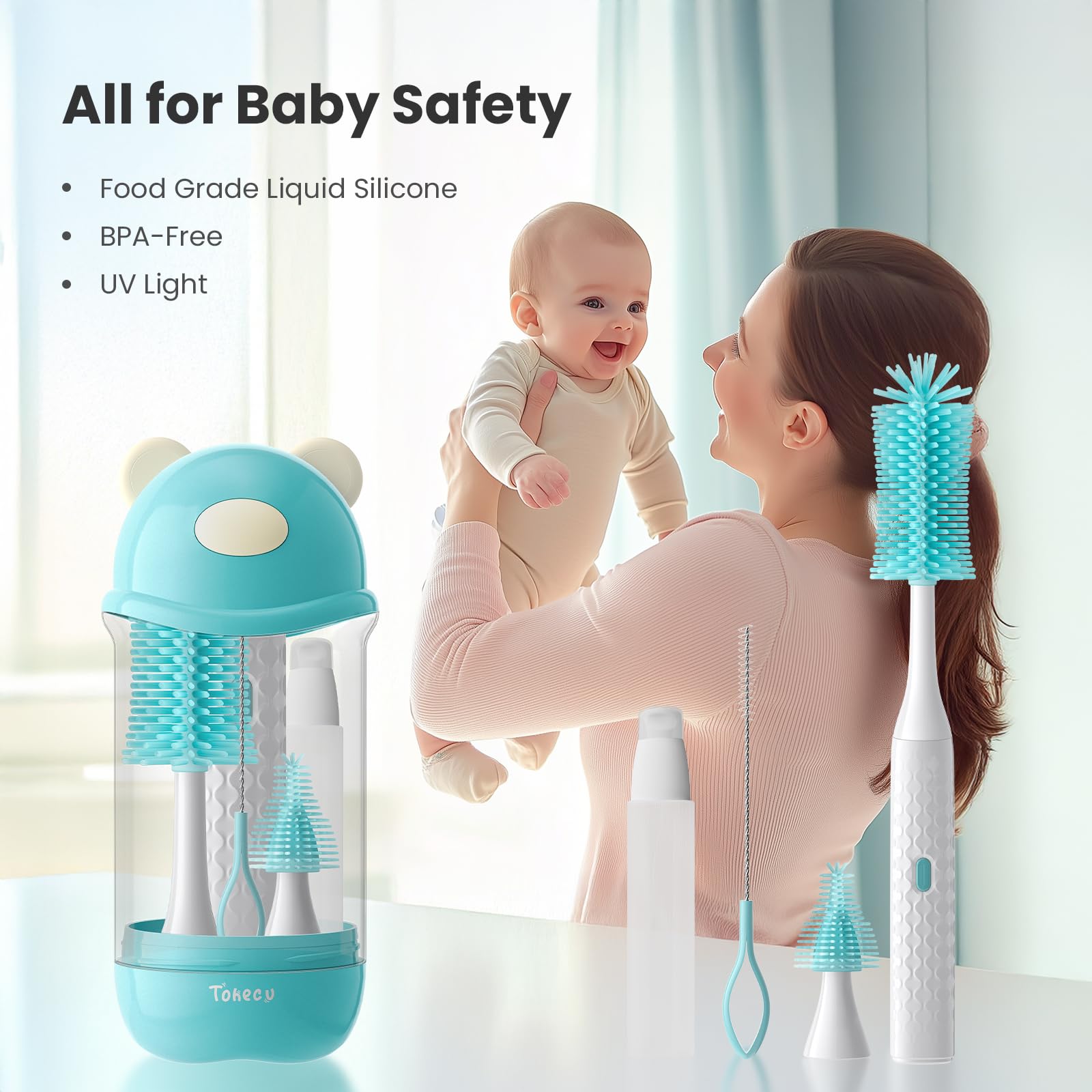 Tohecu bionic pacifier brush cleans nipples effectively and safely.