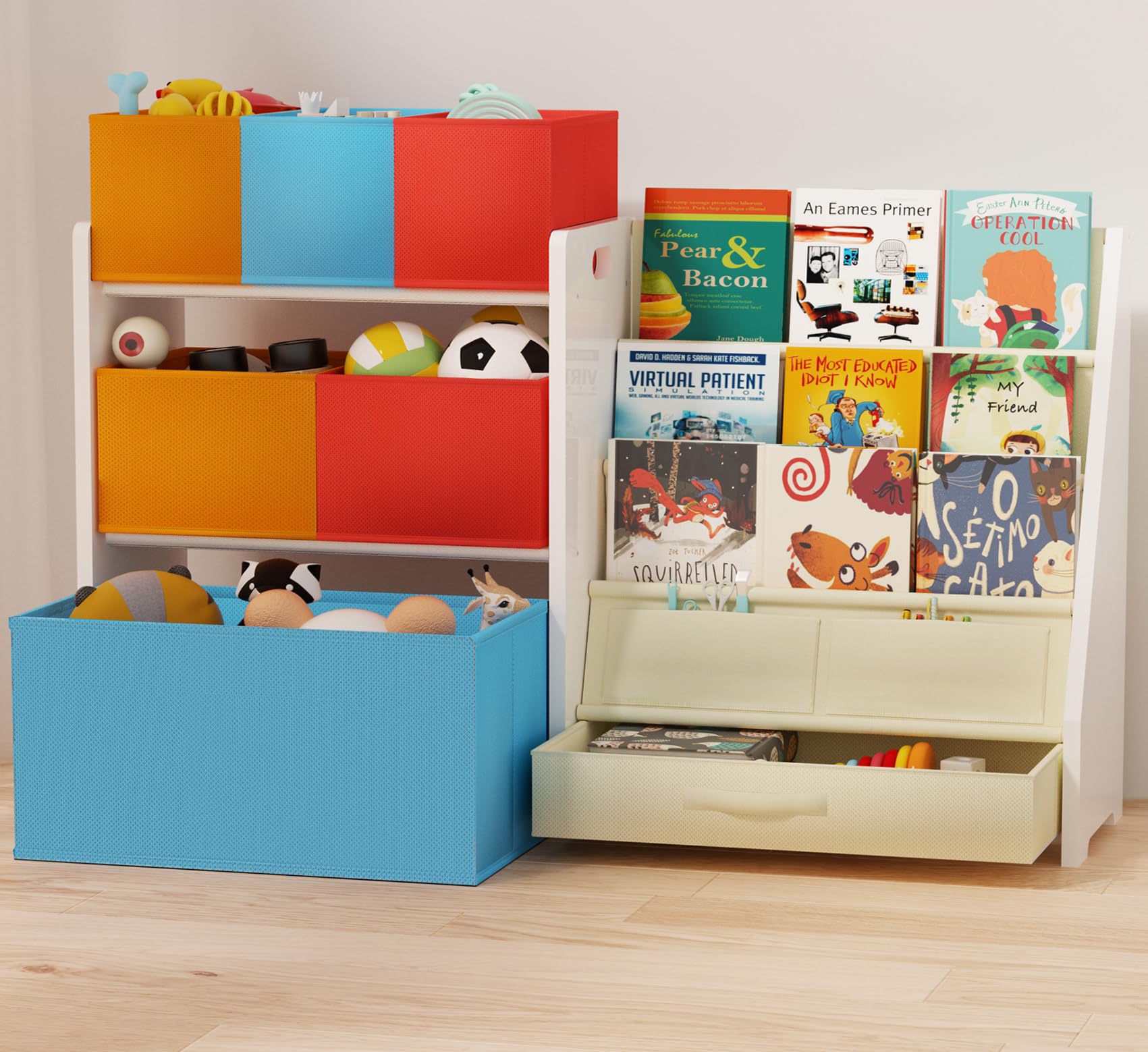 Tohiasen Toy Organizer 6-bin storage front view shows easy reach for kids.