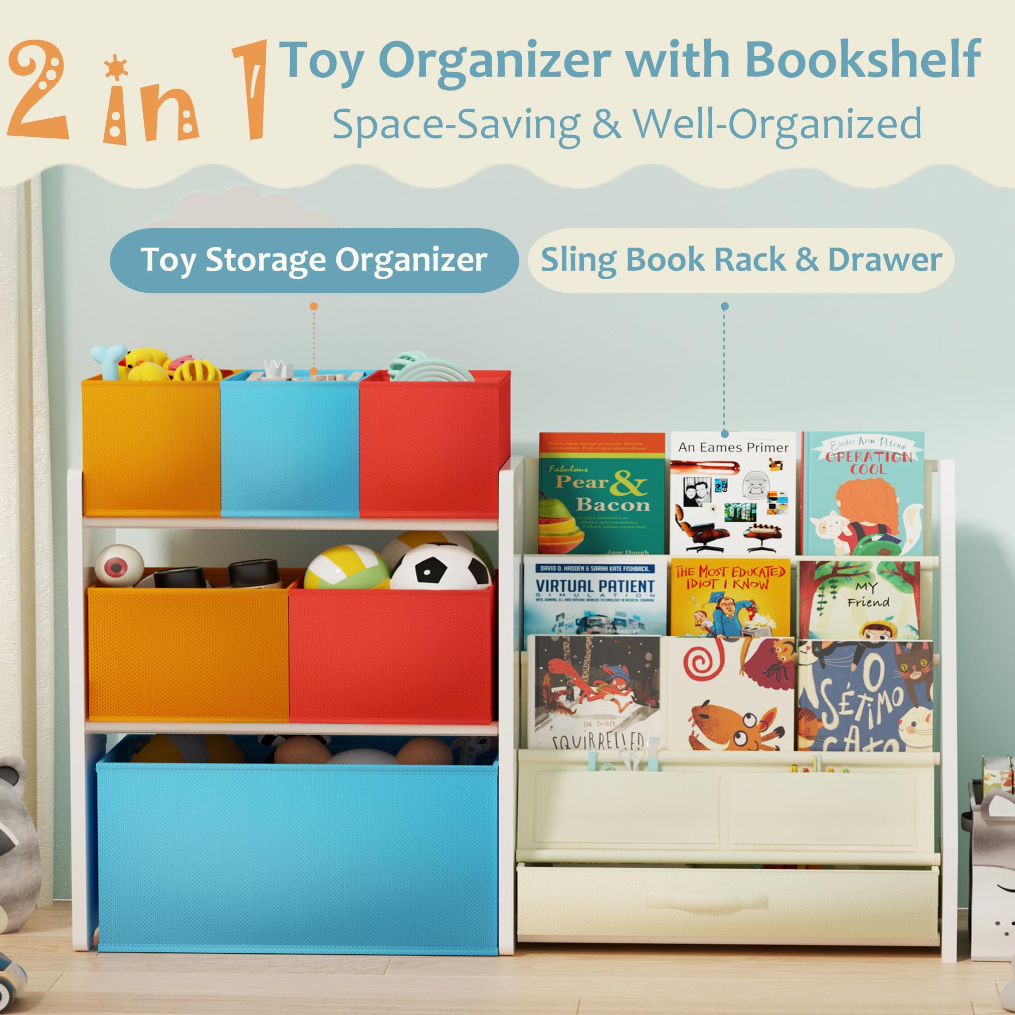 Tohiasen solid pine wood construction highlights sturdy storage for playtime.