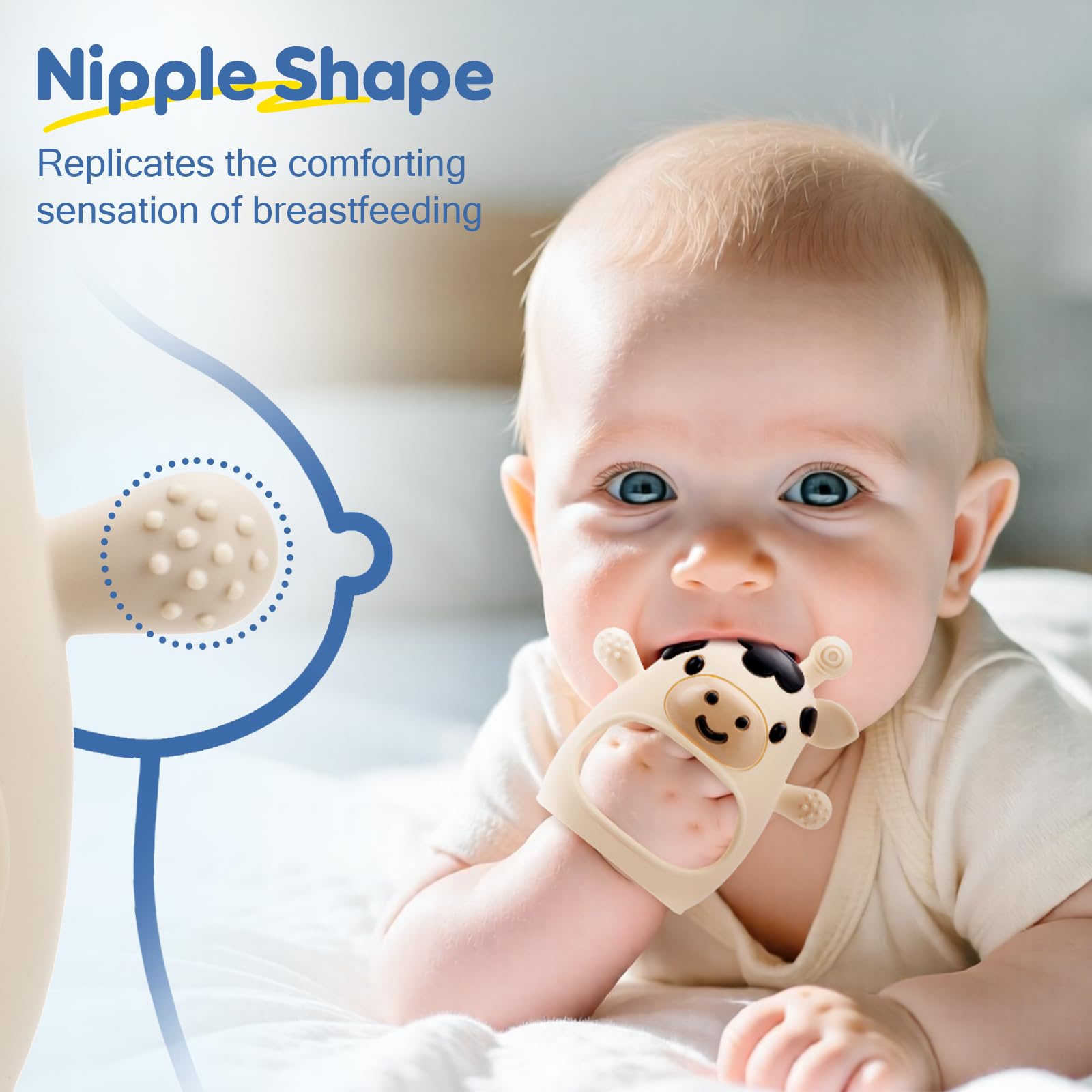 TOHIBEE baby-chewing-action demonstrates on-the-go relief.