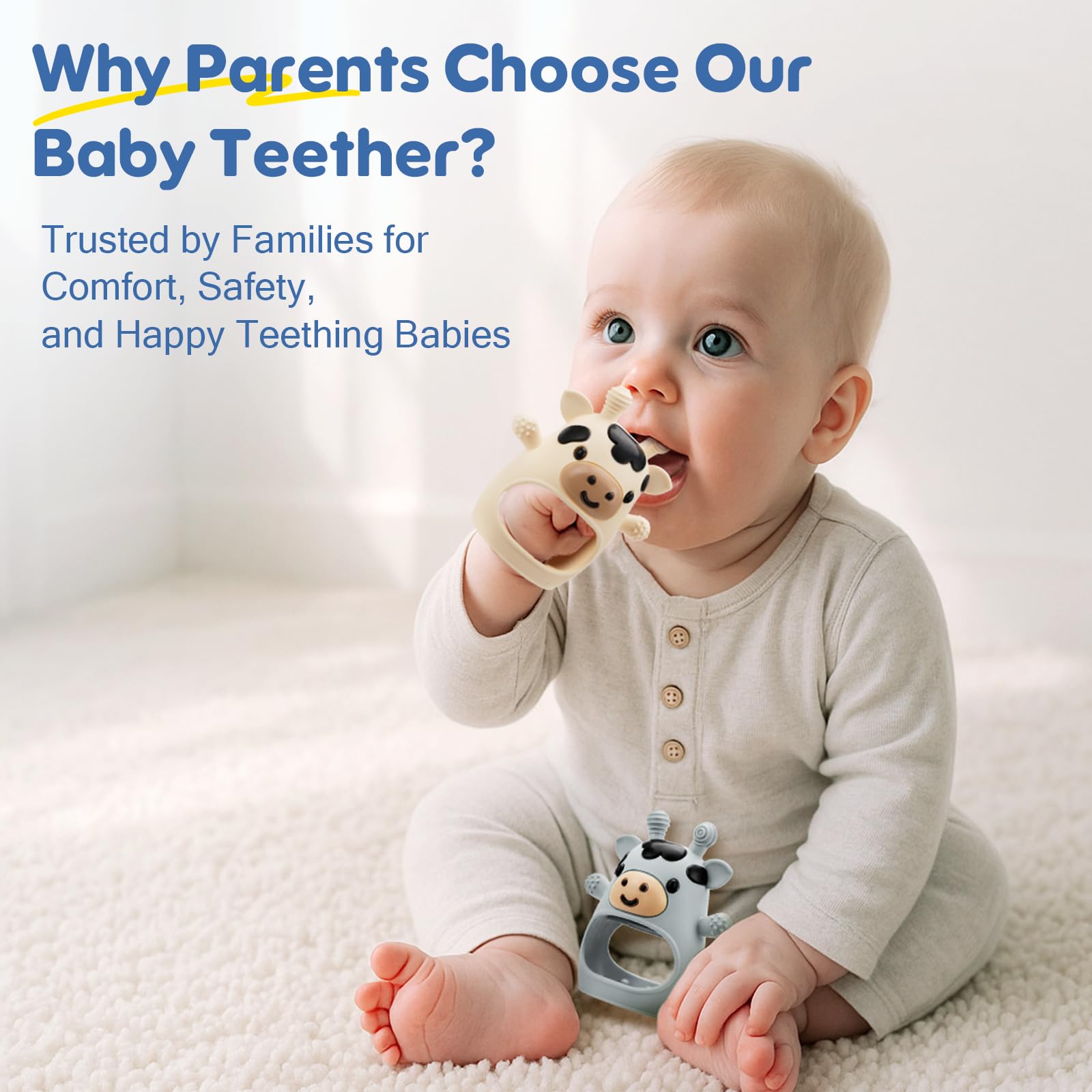 TOHIBEE baby teether silicone is BPA-free for safe chewing.