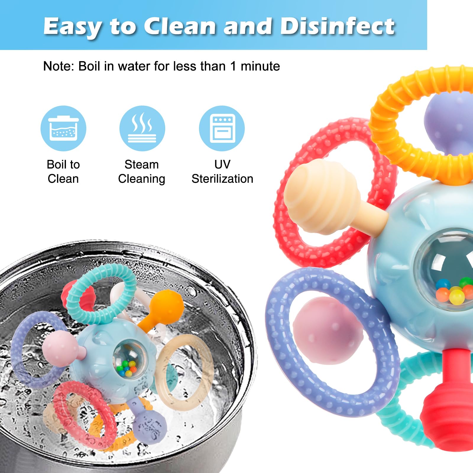 TOHIBEE Montessori teething toy bright colors and rattle sounds for engaging sensory play.
