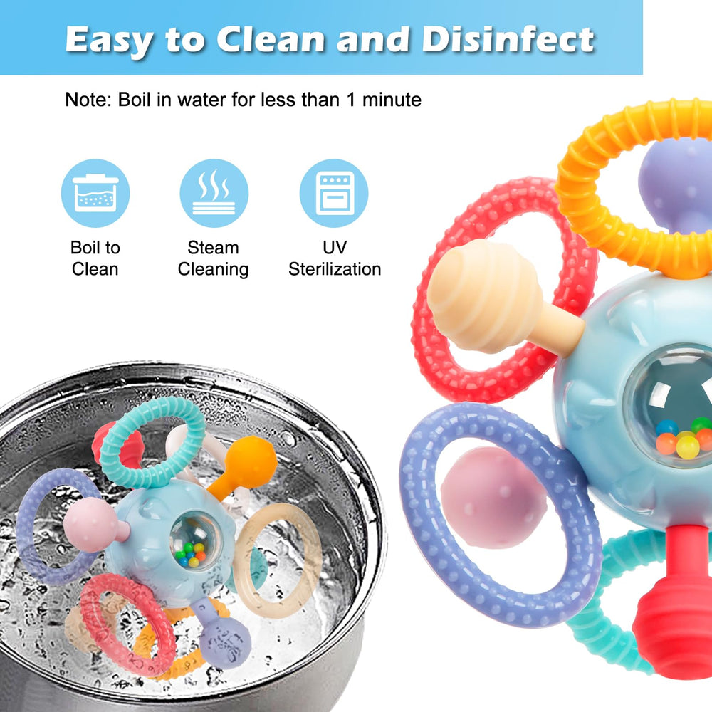 TOHIBEE Montessori teething toy bright colors and rattle sounds for engaging sensory play.