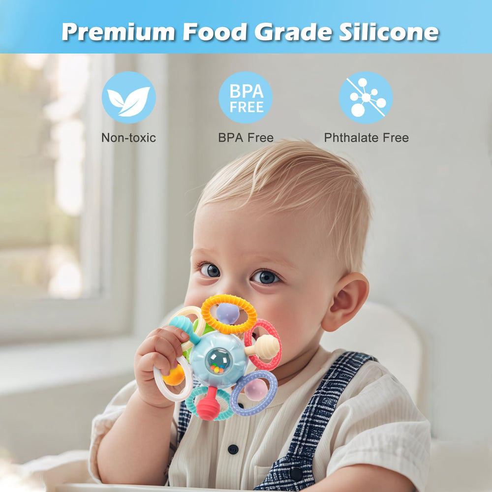 TOHIBEE Montessori teething toy easy-grip design for tiny hands during playtime.