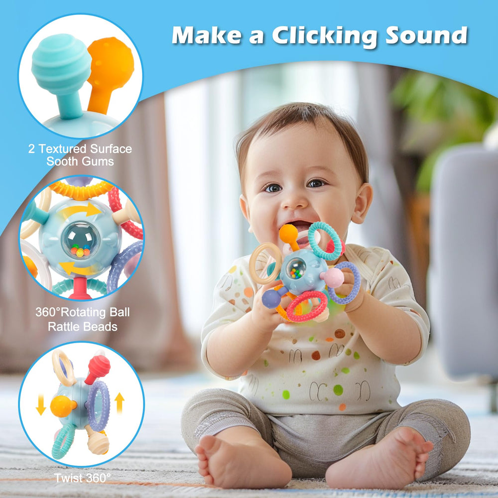 TOHIBEE Montessori teething toy textured silicone for baby chewing and soothing gums.