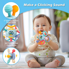 TOHIBEE Montessori teething toy textured silicone for baby chewing and soothing gums.