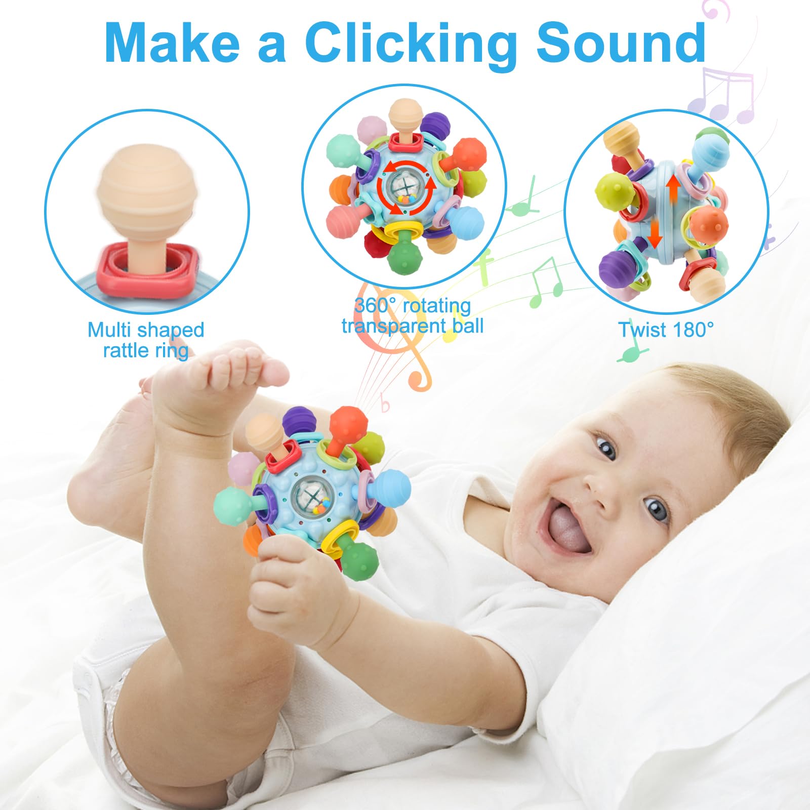TOHIBEE rotating and clicking ball encourages fine motor exploration