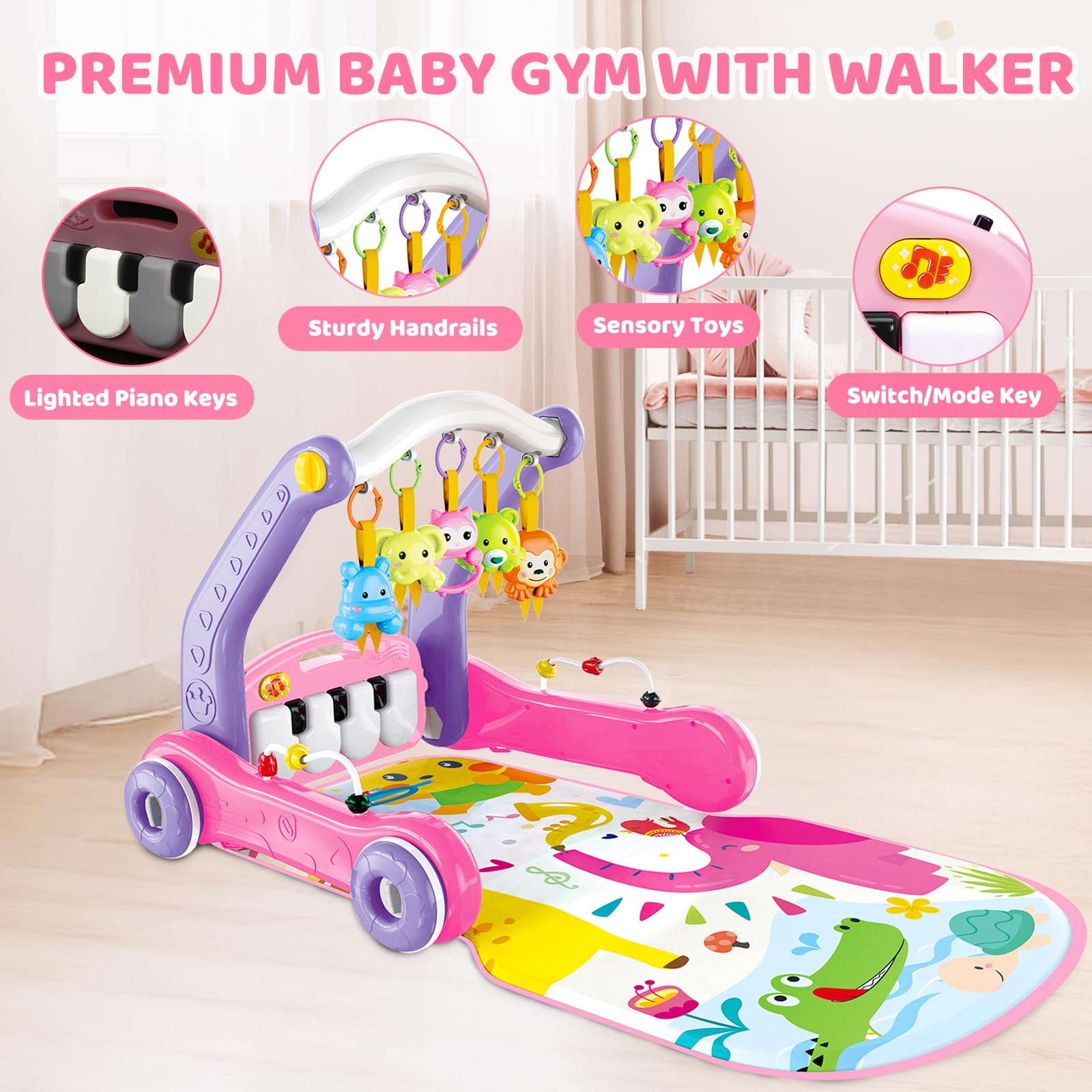 Toidgy baby push walker supports mobility with interactive lights and music.