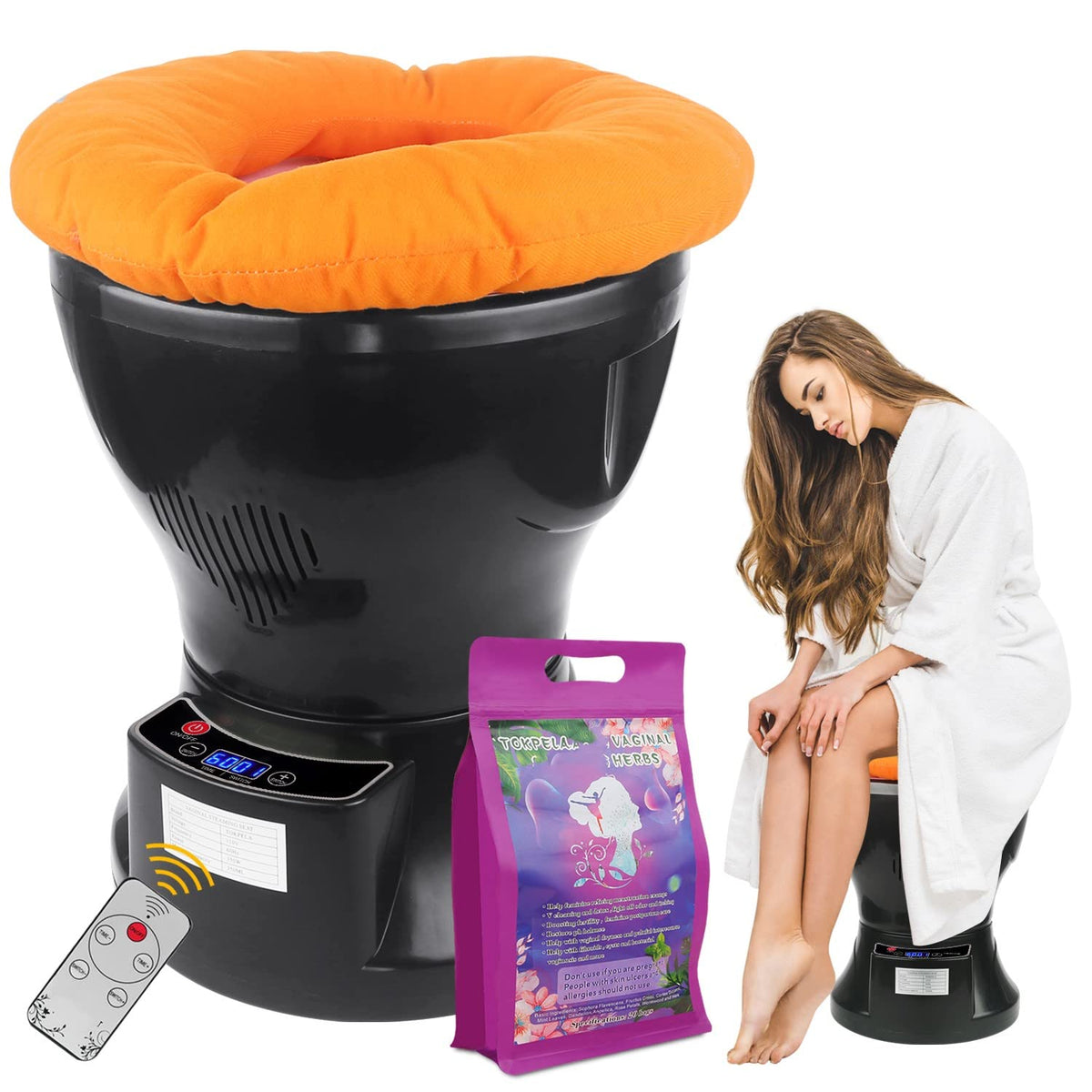 TOKPELA Yoni Steam Pot with remote control for easy temperature adjustment during sessions.