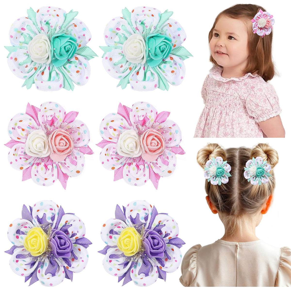 TOKUFAGU rainbow flower bow in ice cream color adds playful charm to girls' hair
