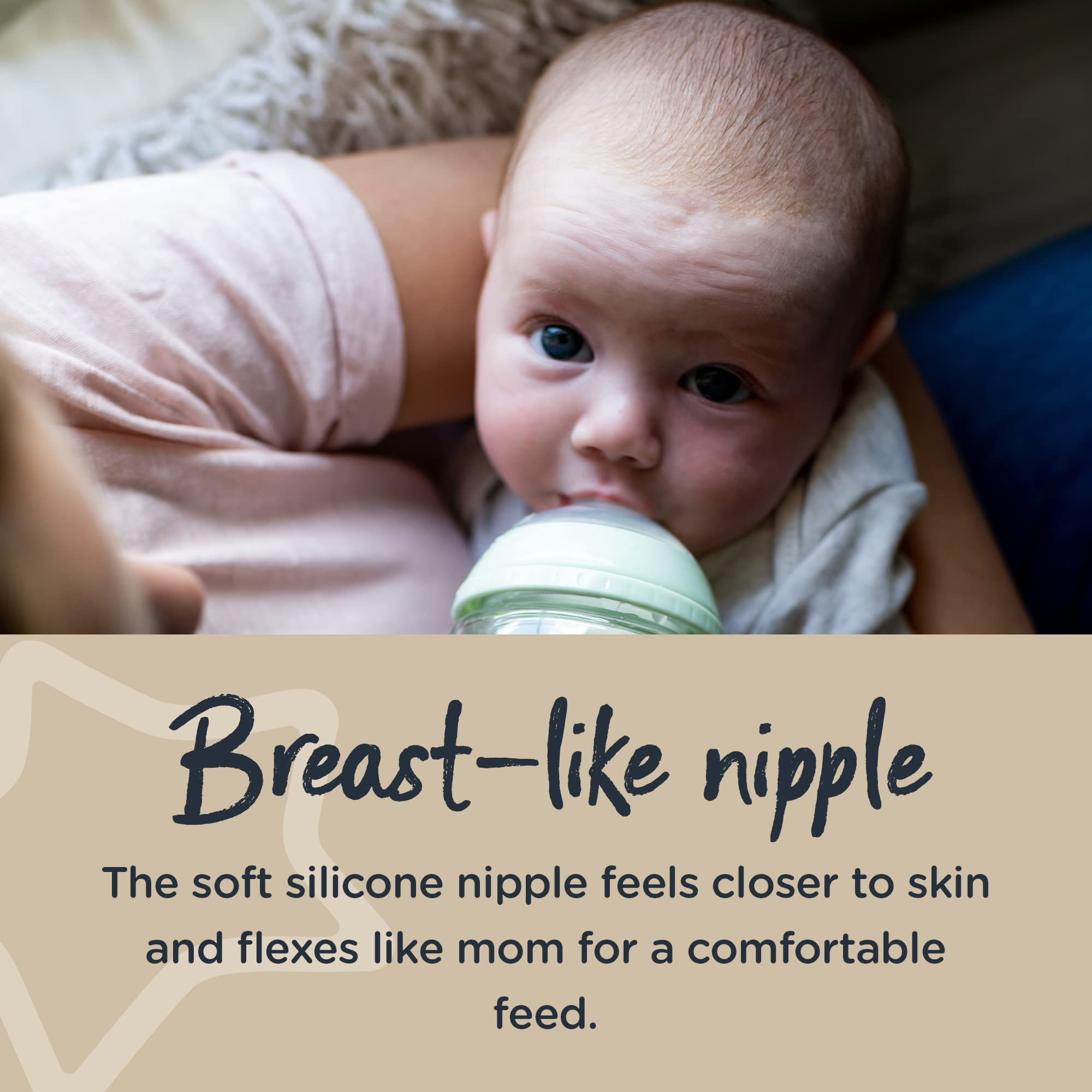 Tommee Tippee feeding scene with glass bottle and baby