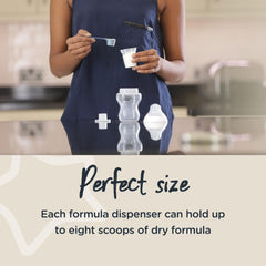 Tommee Tippee Closer To Nature dispenser stored in fridge or freezer to keep powder organized.