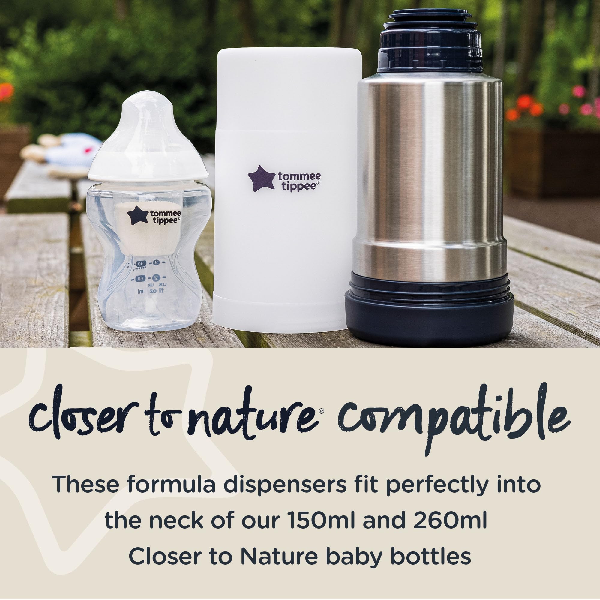 Tommee Tippee Closer To Nature lid closure demonstrates a secure seal for powder storage.