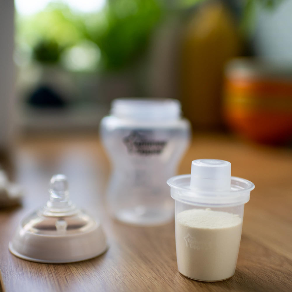 Tommee Tippee Closer To Nature on-the-go powder dispenser ready for travel.