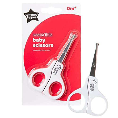 Tommee Tippee Essential Basics Baby Scissors in-use demonstration with rounded tips.