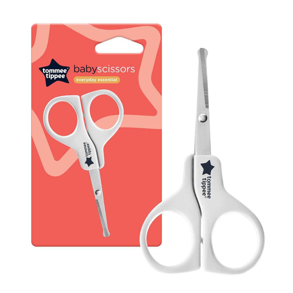 Tommee Tippee Essential Basics Baby Scissors with rounded ends for safe trimming.
