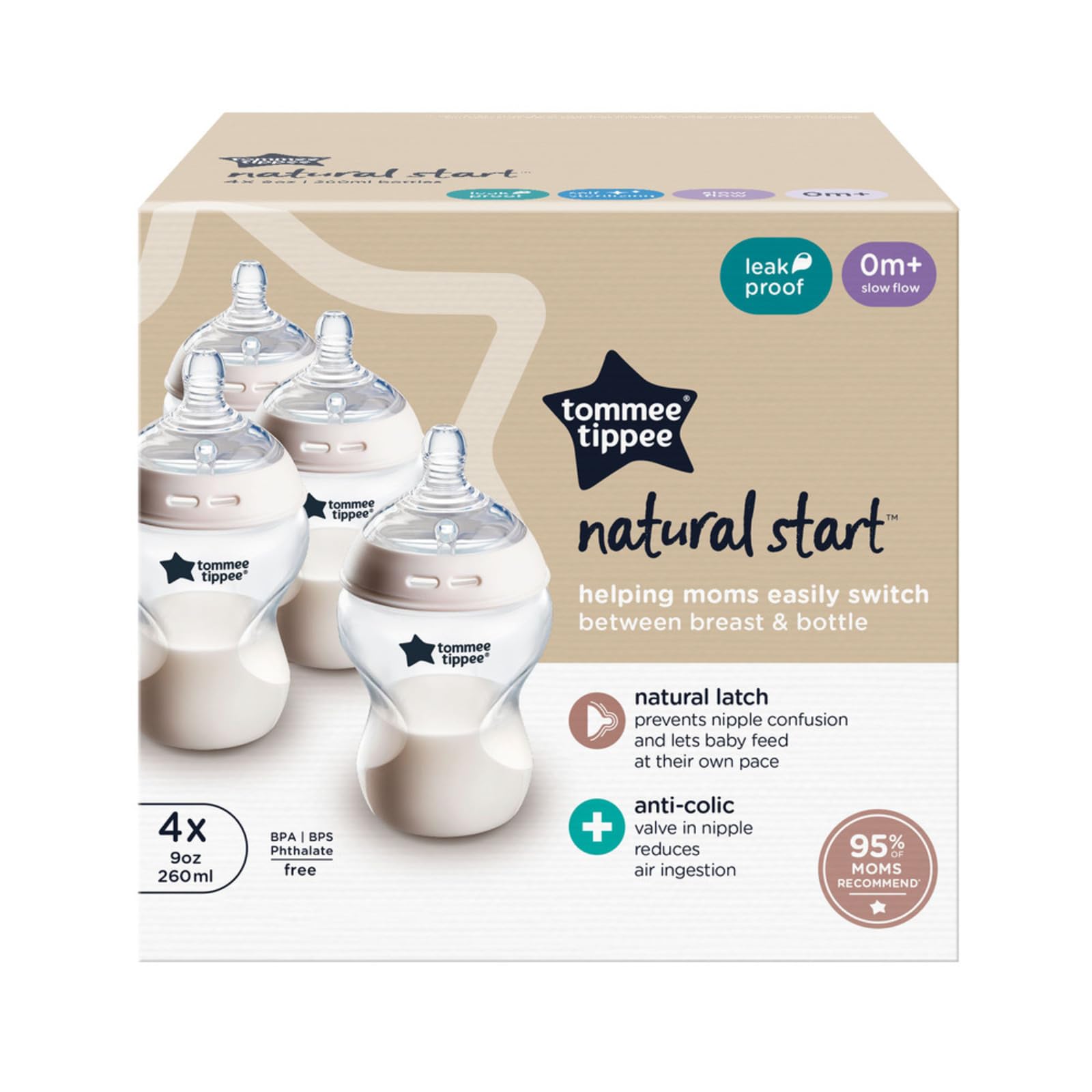Tommee Tippee 4-pack bottles for home and travel