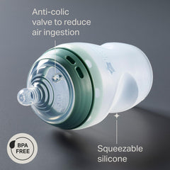 Tommee Tippee Natural Start 9 oz bottle shows 100% leakproof design with secure seal