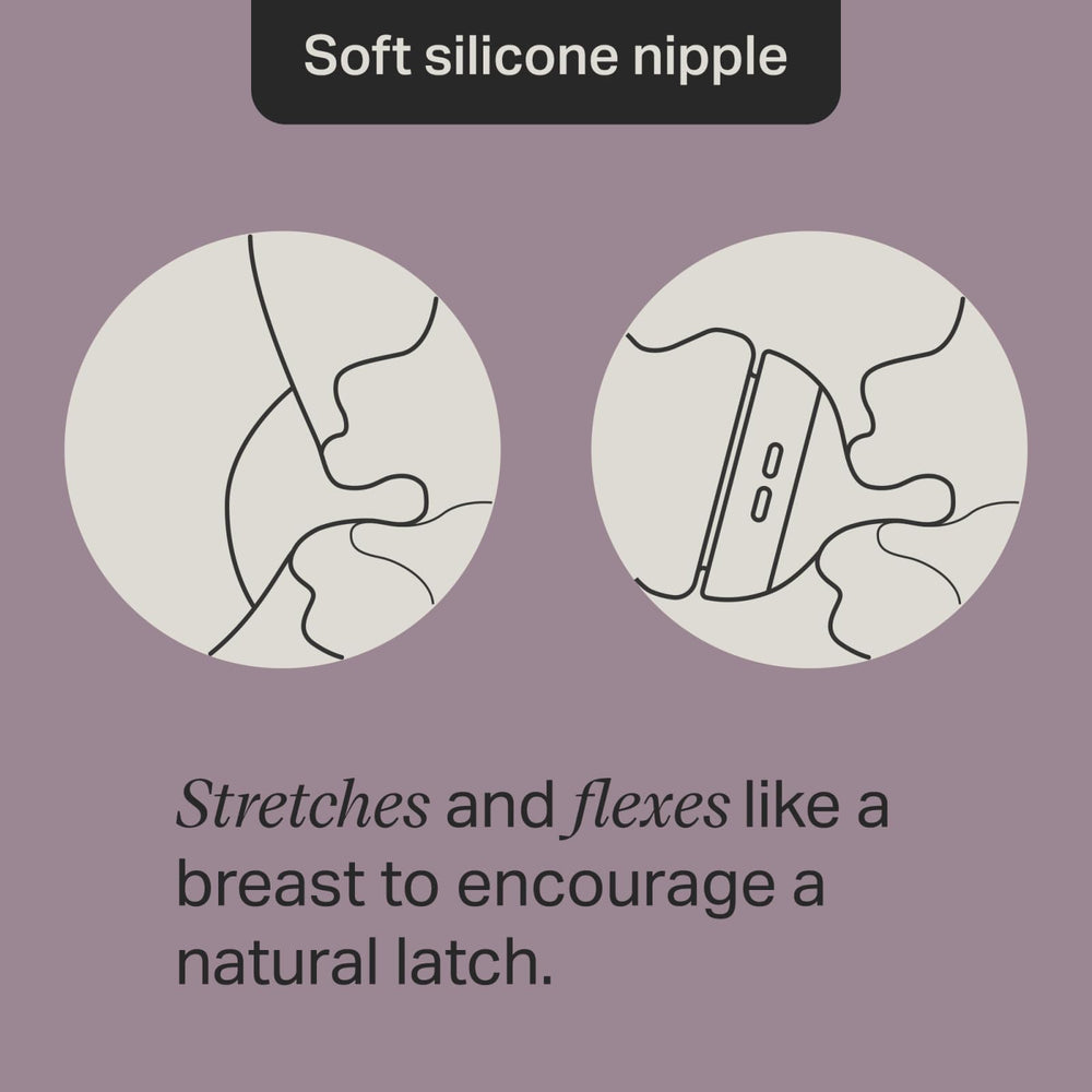Tommee Tippee Natural Start nipple flexes for paced feeding that adapts to baby cues