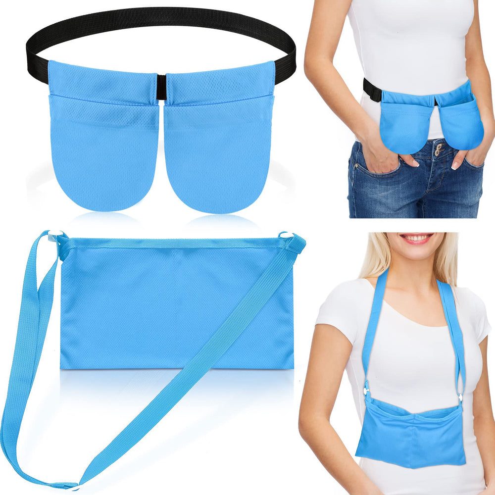 Tondiamo drain holder blue belt front view showing secure, comfortable fit.