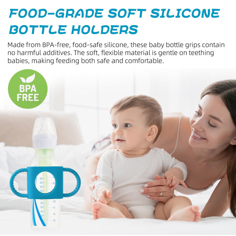 TongGass BPA-free soft silicone bottle holders for teething-friendly feeding.