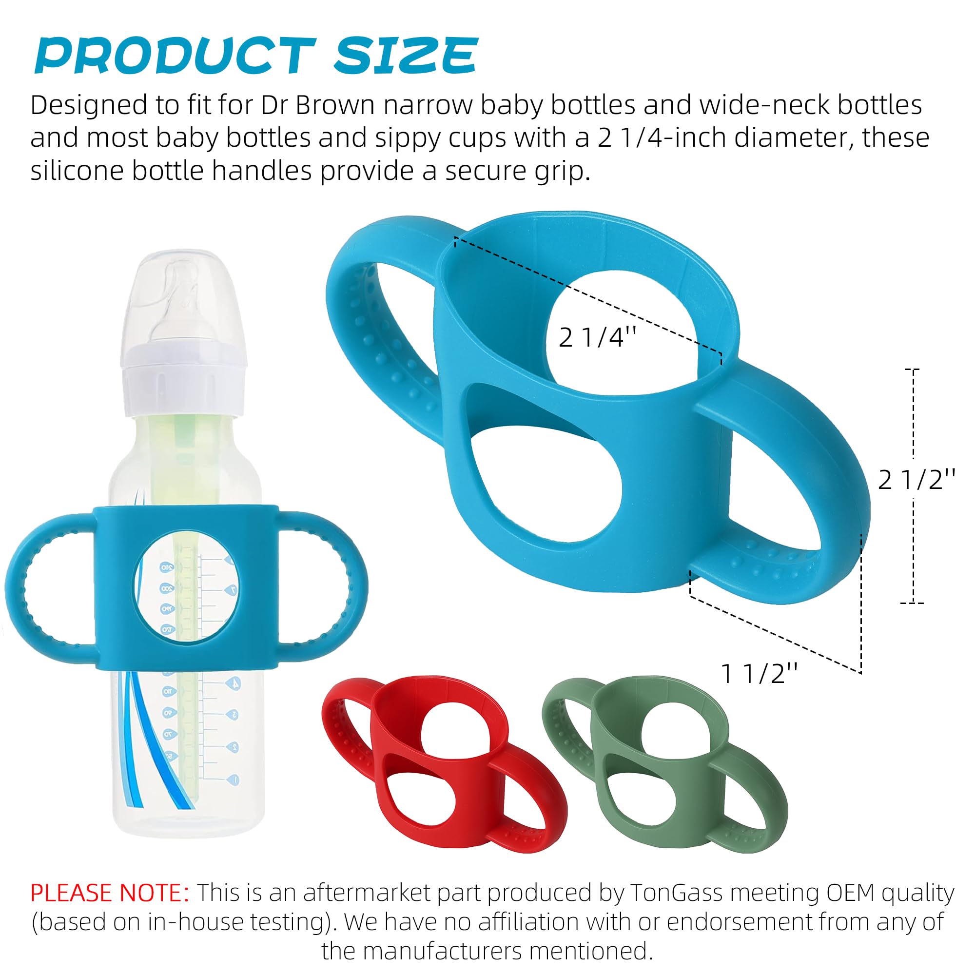 TongGass universal fit baby bottle holders with green easy-grip handles for confident feeding.
