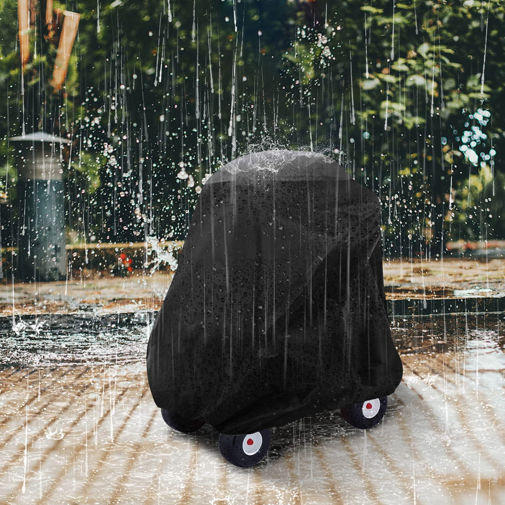 Tonhui Cozy Coupe cover in rain or snow shields the toy.