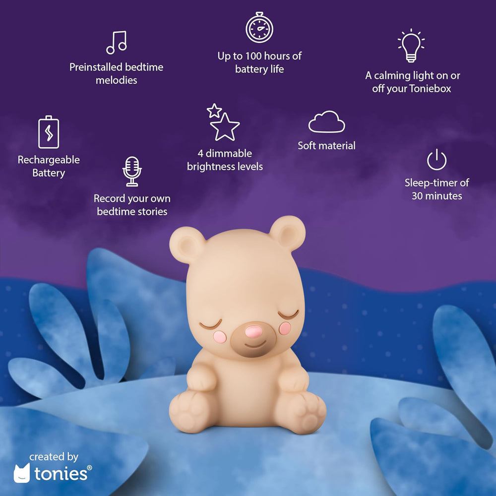 Tonies warm glow night light creates inviting atmosphere for a gentle wind-down routine.
