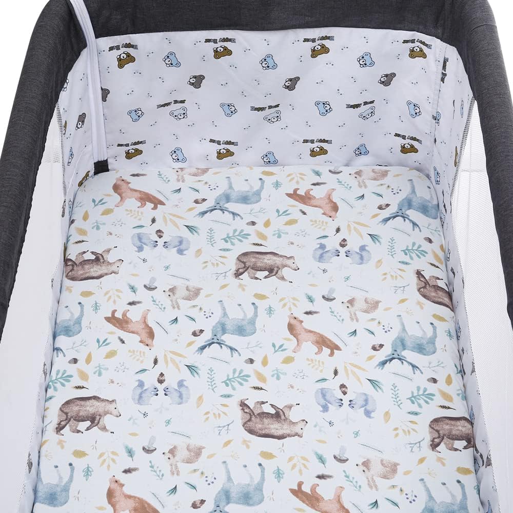 Tontukatu bassinet sheet space pattern helps keep nursery sleep ambiance calm at night.