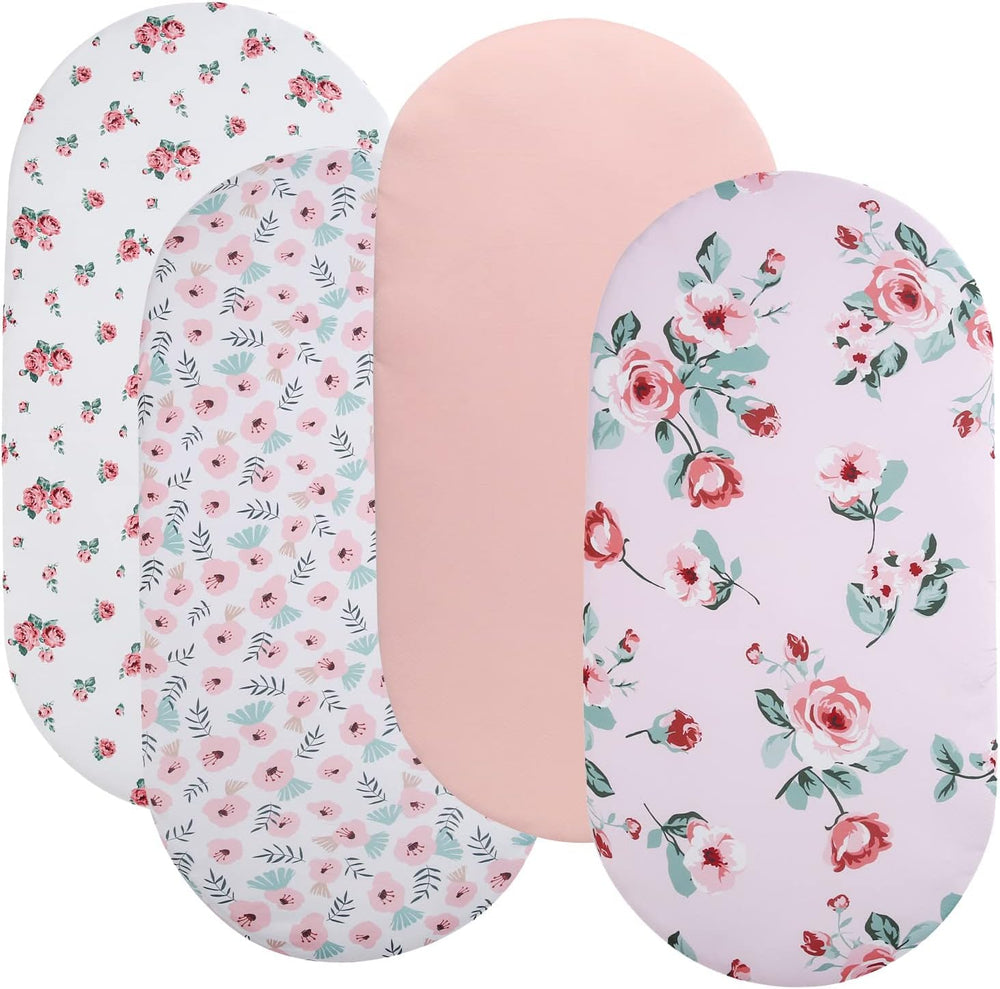 Tontukatu bassinet sheets in floral pink pattern for a cozy sleep space and easy care