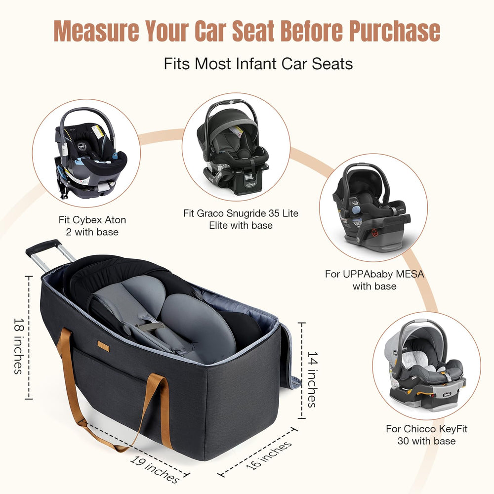 Tonyeee car seat travel bag side pocket visible, expands storage for wipes and small items.