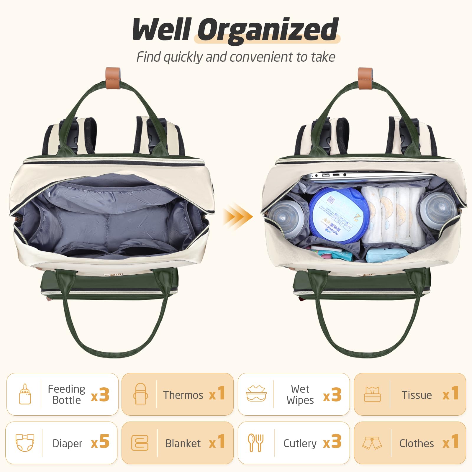 Tonyeee diaper bag backpack includes changing pad for quick on-the-go changes.
