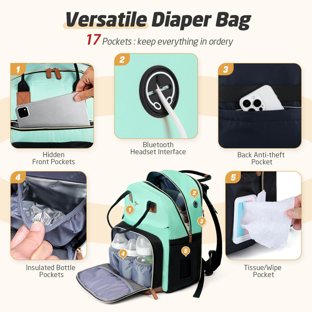 Tonyeee diaper bag backpack includes changing pad for quick changes.