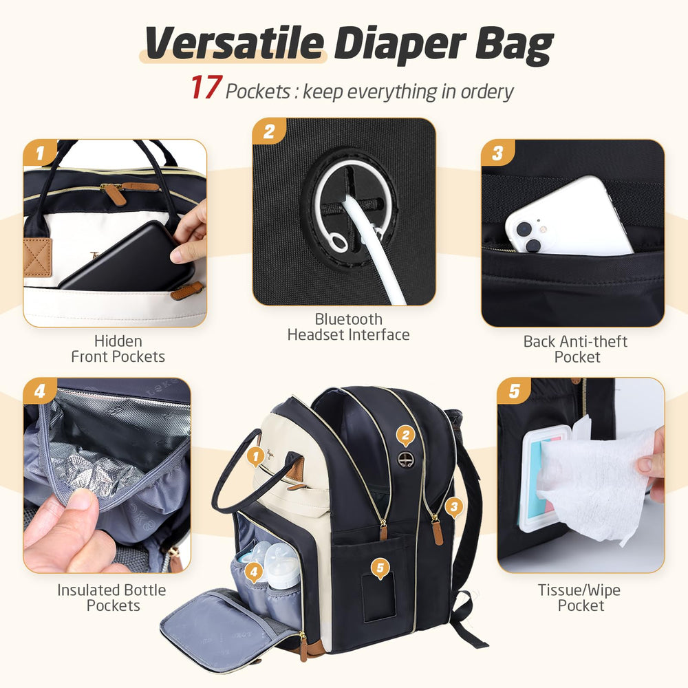 Tonyeee diaper bag backpack earphone hole for calls or music on the move