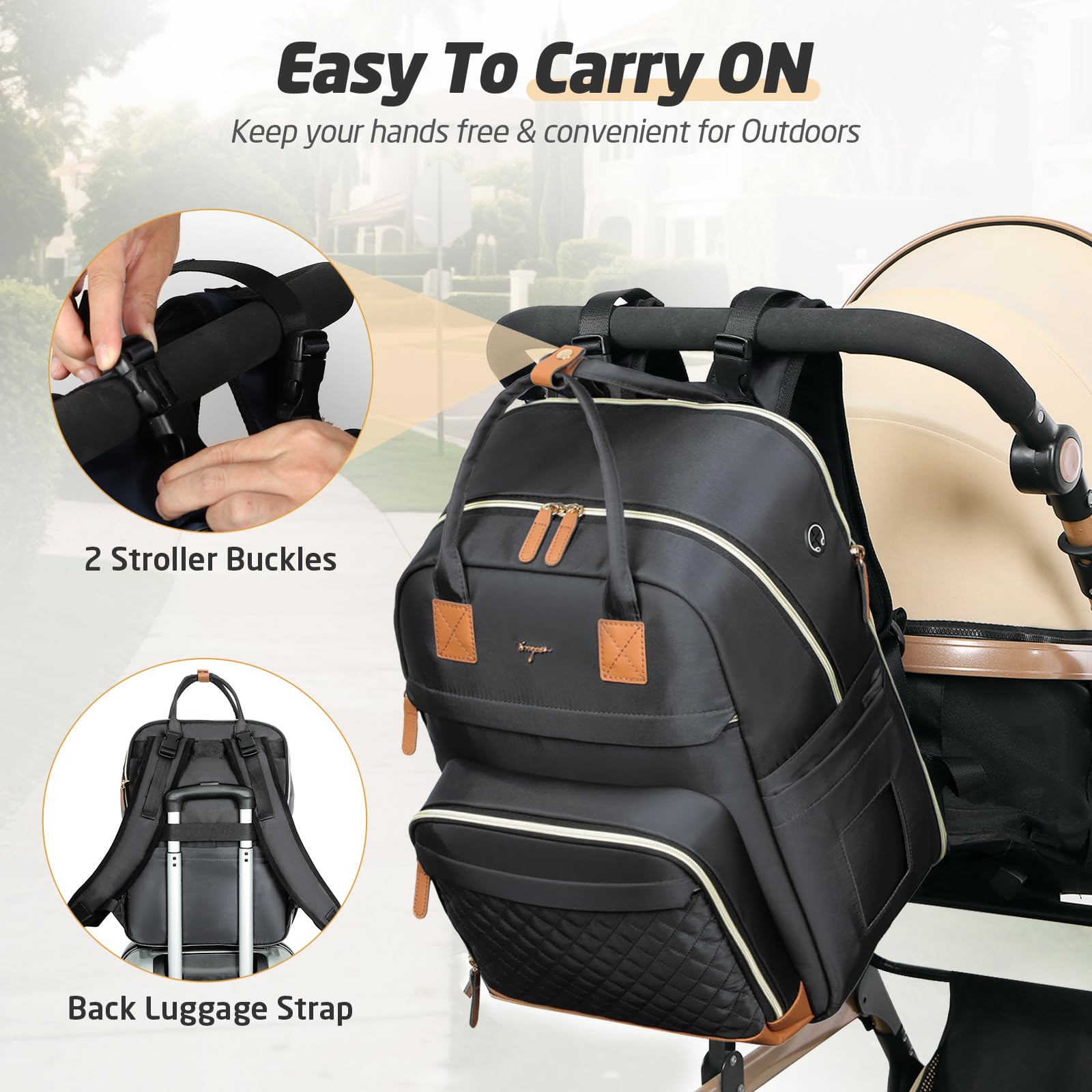 Tonyeee diaper bag backpack earphone hole for hands-free use.