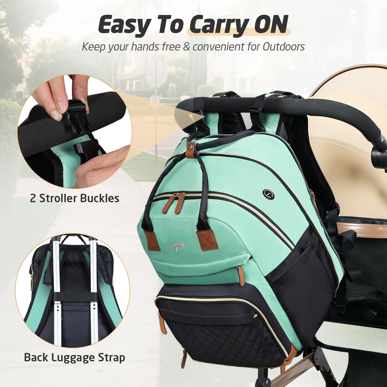 Tonyeee diaper bag backpack earphone hole for easy listening on the go.
