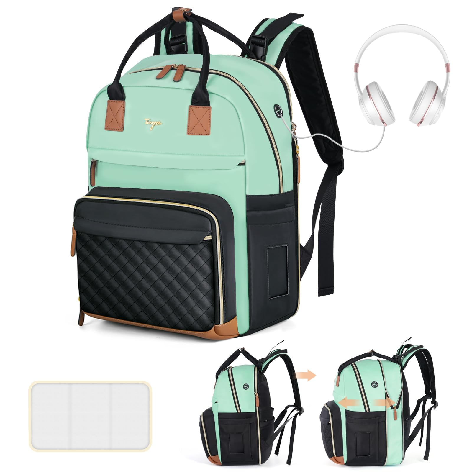 Tonyeee diaper bag backpack with expandable capacity for twins' essentials.