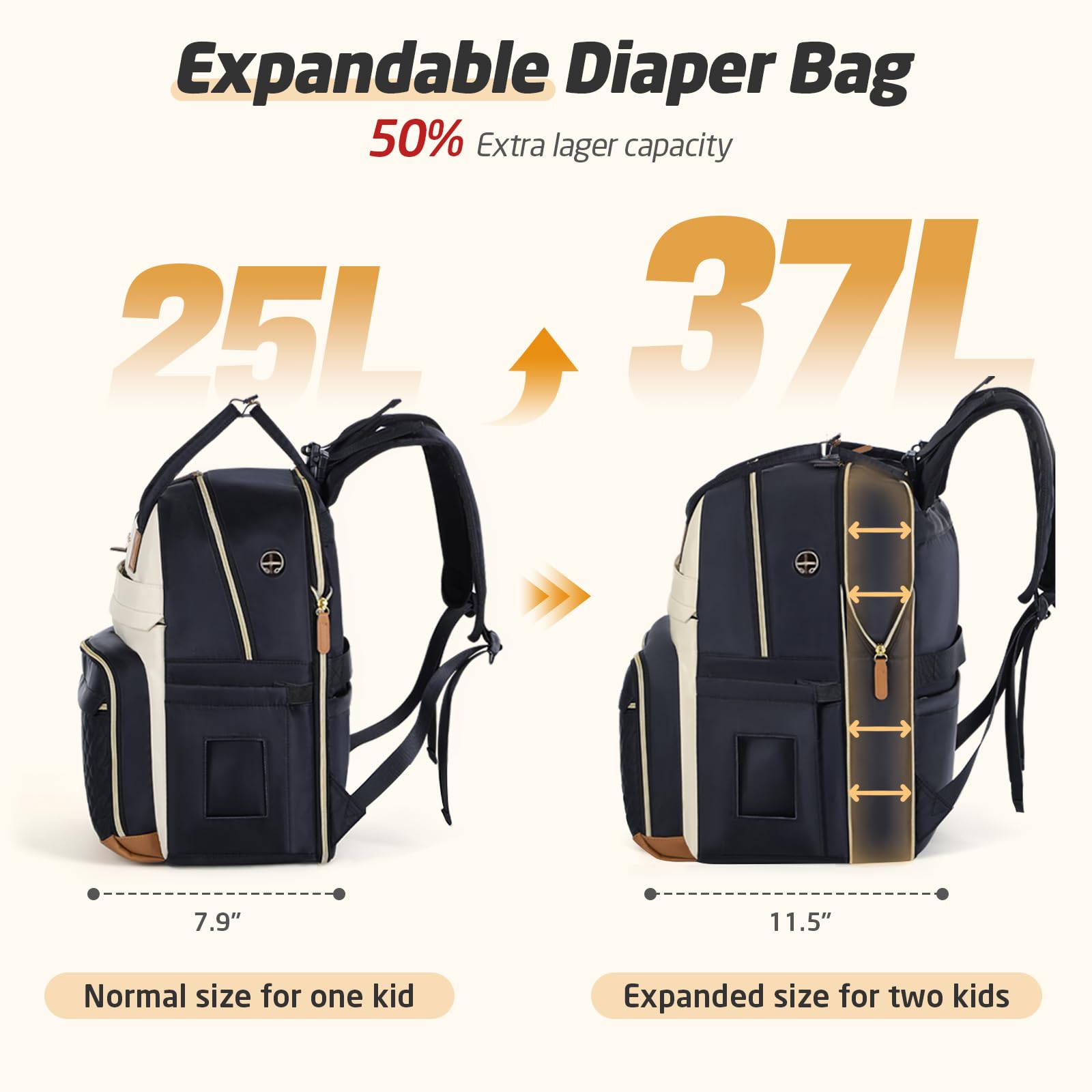 Tonyeee diaper bag backpack expanded to 37L for two kids' essentials