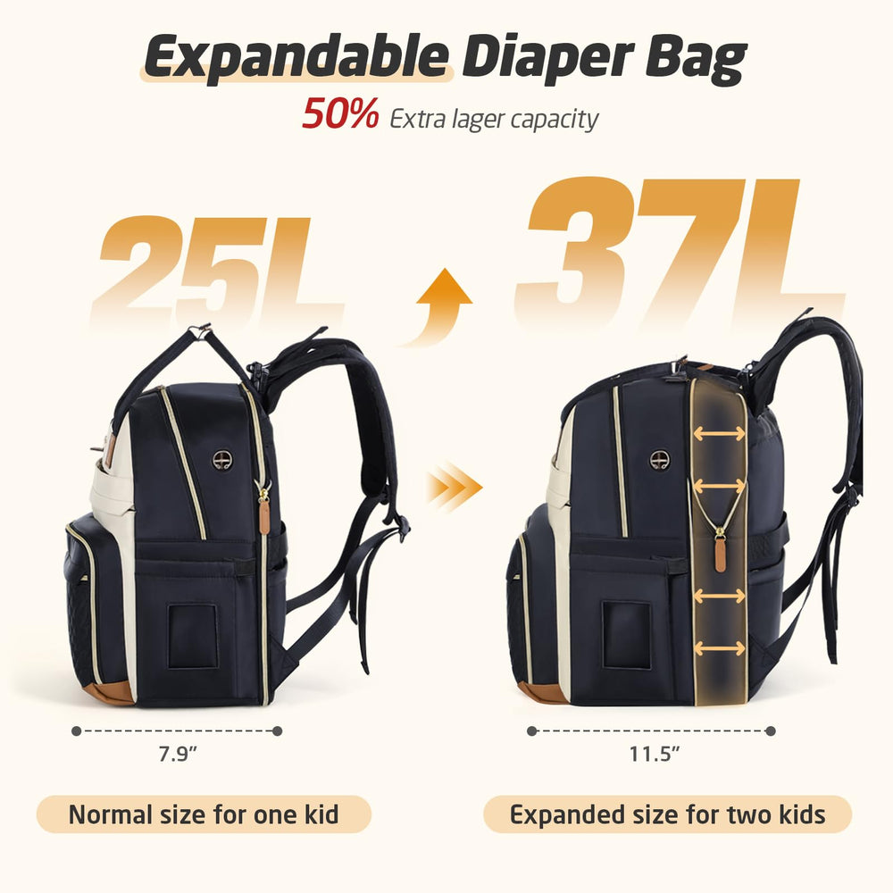 Tonyeee diaper bag backpack expanded to 37L for two kids' essentials