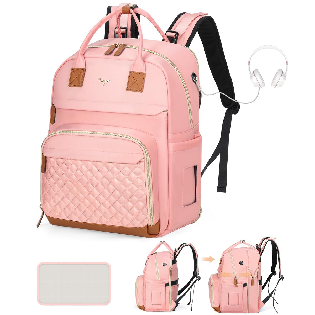 Tonyeee diaper bag backpack expandable capacity for twins on the go