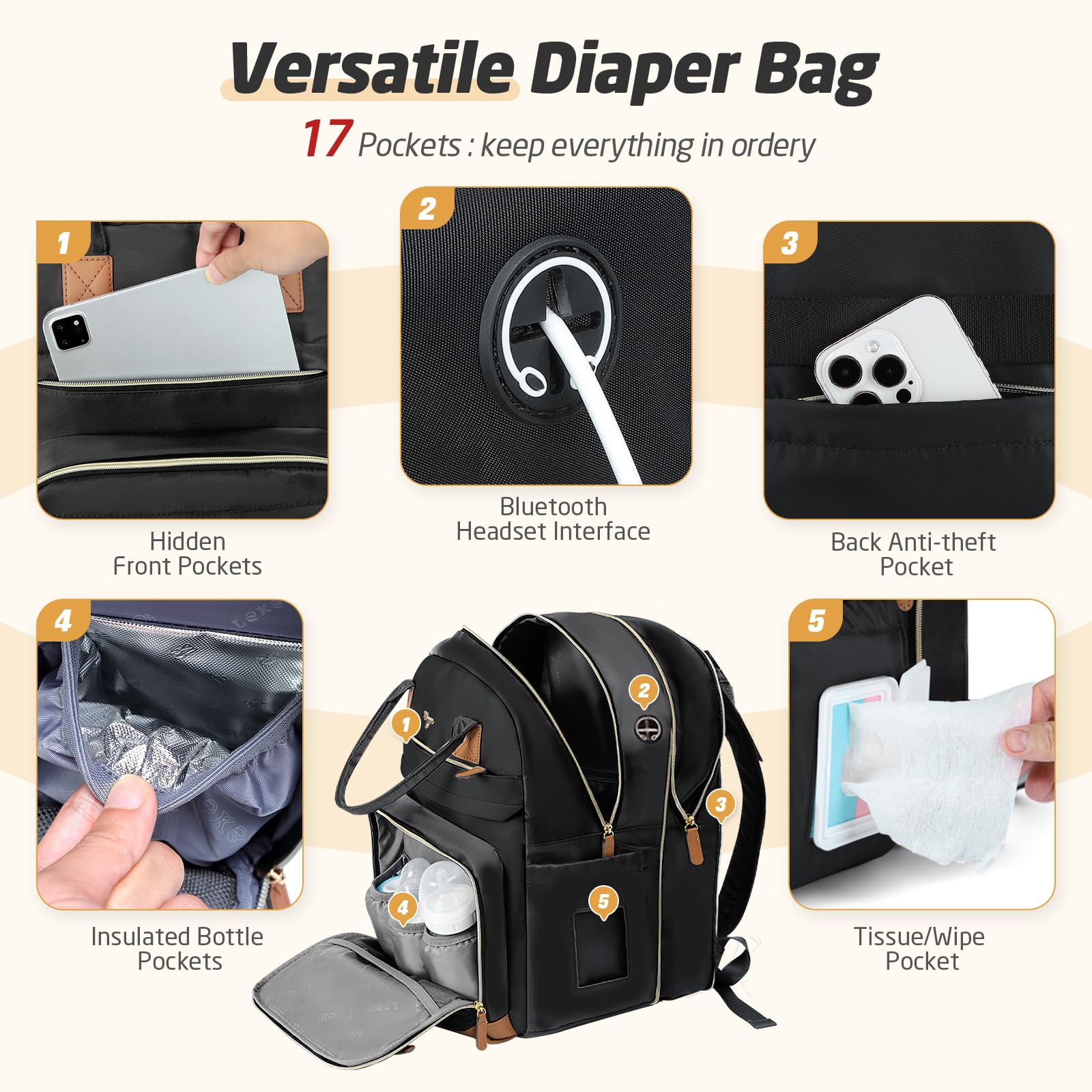 Tonyeee diaper bag backpack insulated pockets keeping bottles organized.
