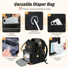 Tonyeee diaper bag backpack insulated pockets keeping bottles organized.