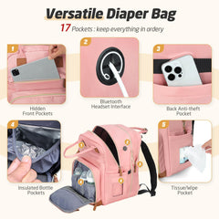 Tonyeee diaper bag backpack insulated pockets keep bottles warm or cool