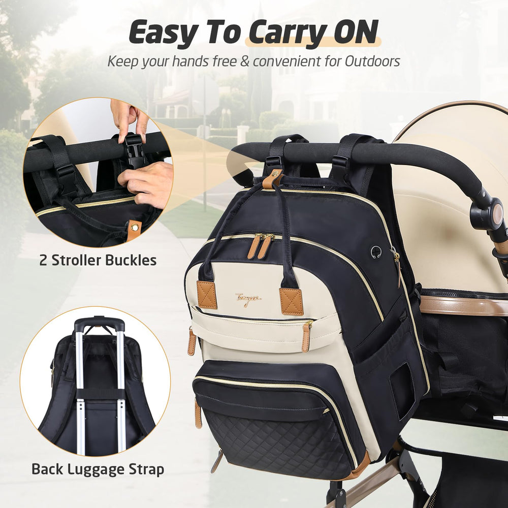 Tonyeee diaper bag backpack luggage strap attached to a suitcase