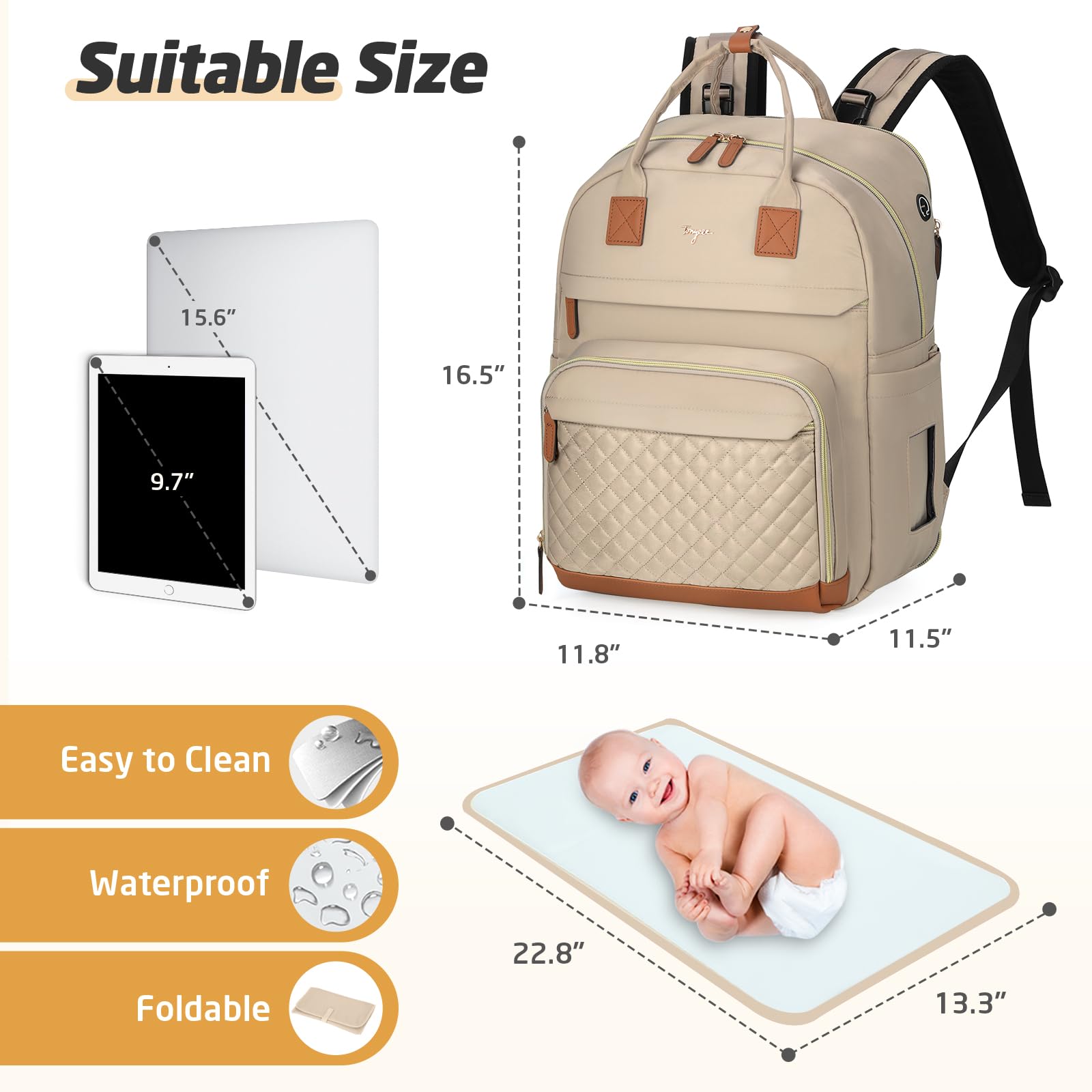 Tonyeee diaper bag backpack showcases a versatile, unisex design for office or travel