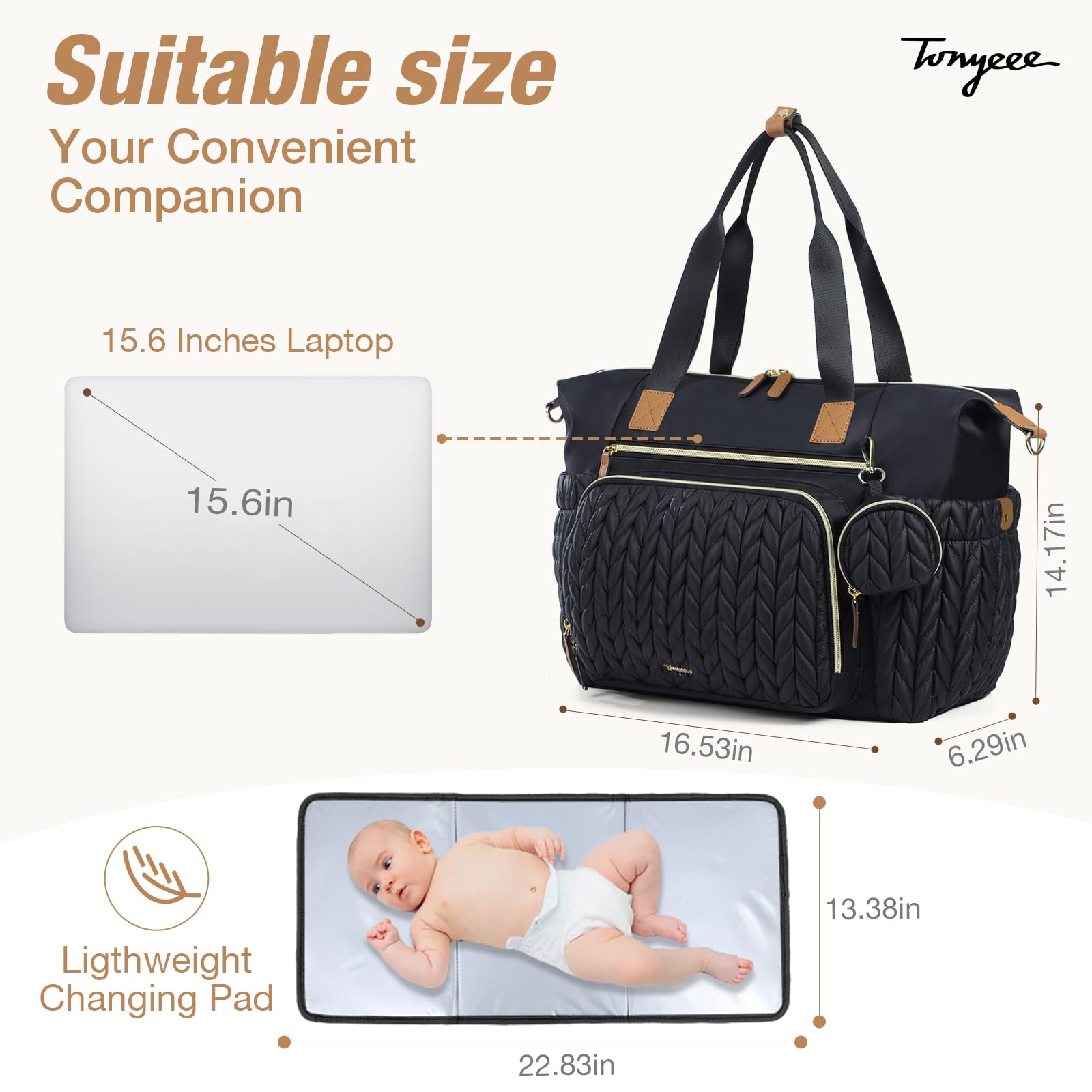 Tonyeee large diaper bag with 16 pockets keeps baby essentials sorted